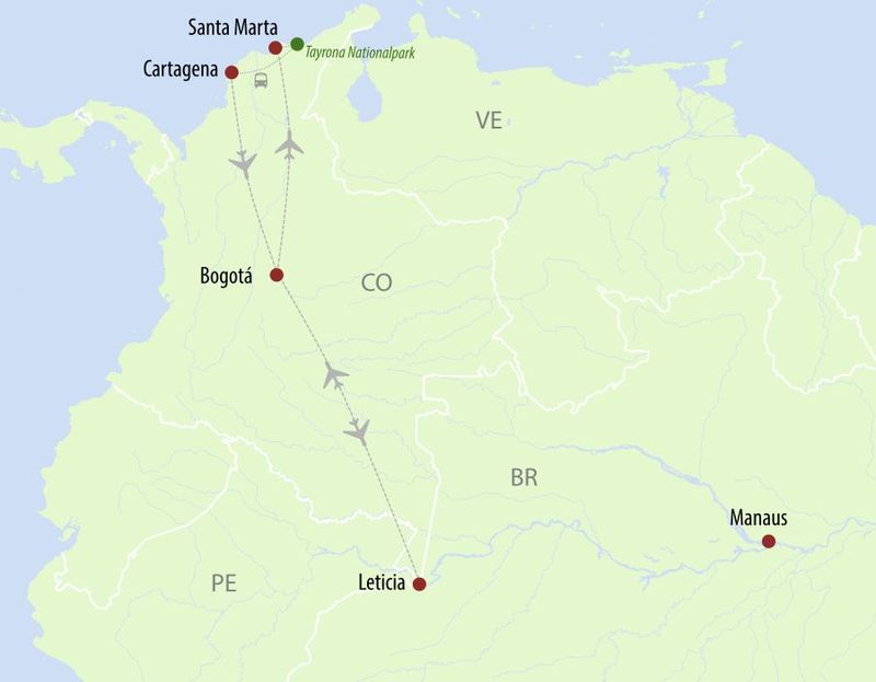 Zusatzprogramm Kolumbien Routenplan
