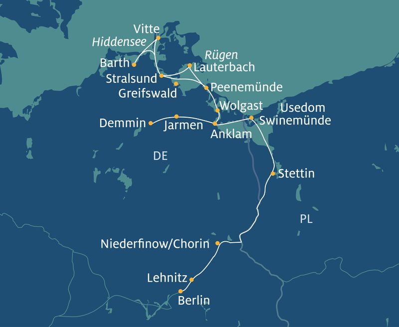 Thurgau Chopin: Berlin-Stralsund-Rügen-Demmin Routenplan