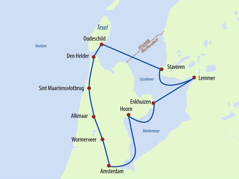 MS Serena - Kreuzfahrt durch Nordholland Routenplan