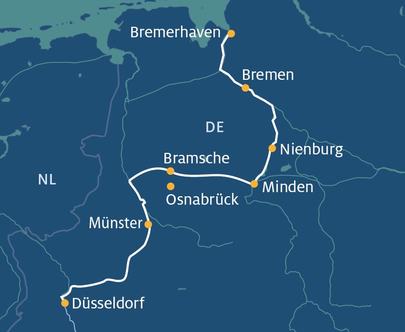 Thurgau Saxonia: Düsseldorf - Bremerhaven - Bremen Routenplan