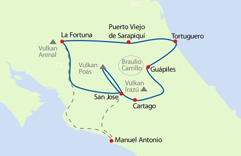 Rundreise Costa Rica Routenplan