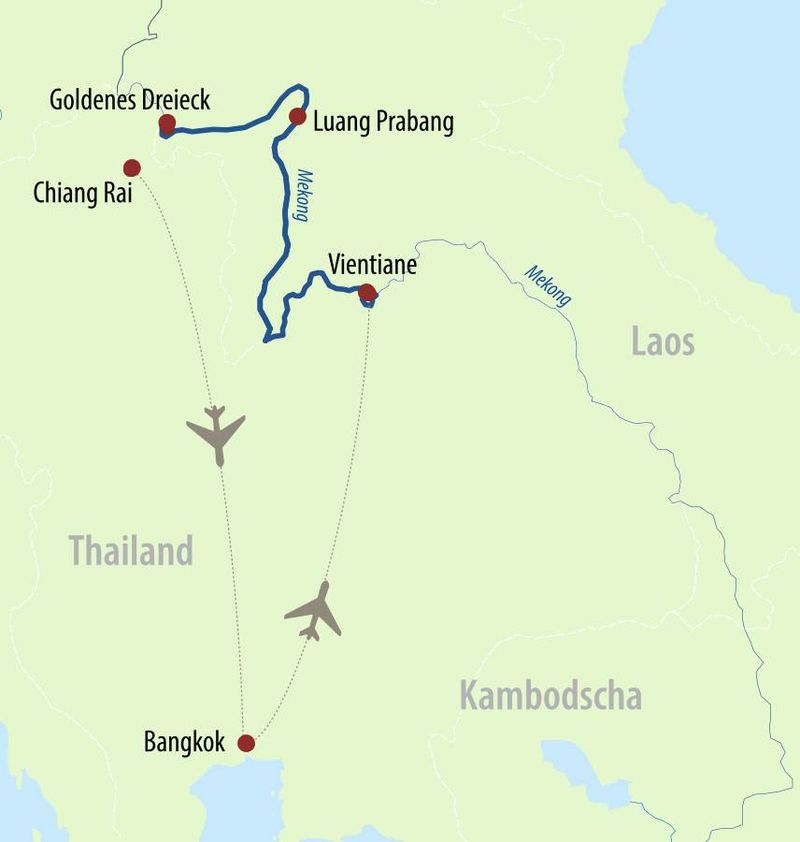 RV Mekong Sun - Goldenes Dreieck Routenplan