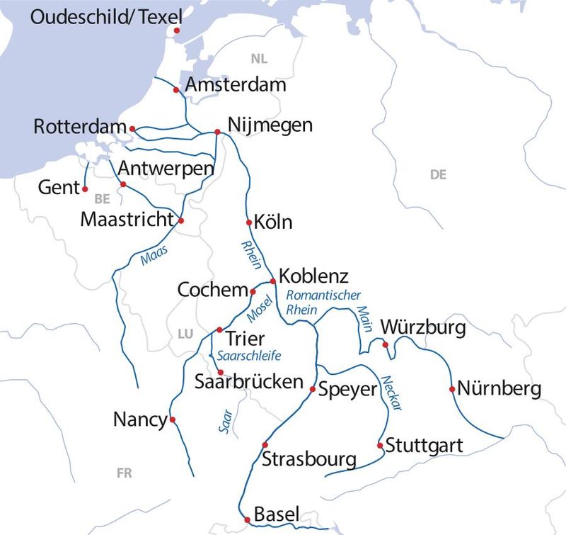Map vom Rhein für Flussfahrten