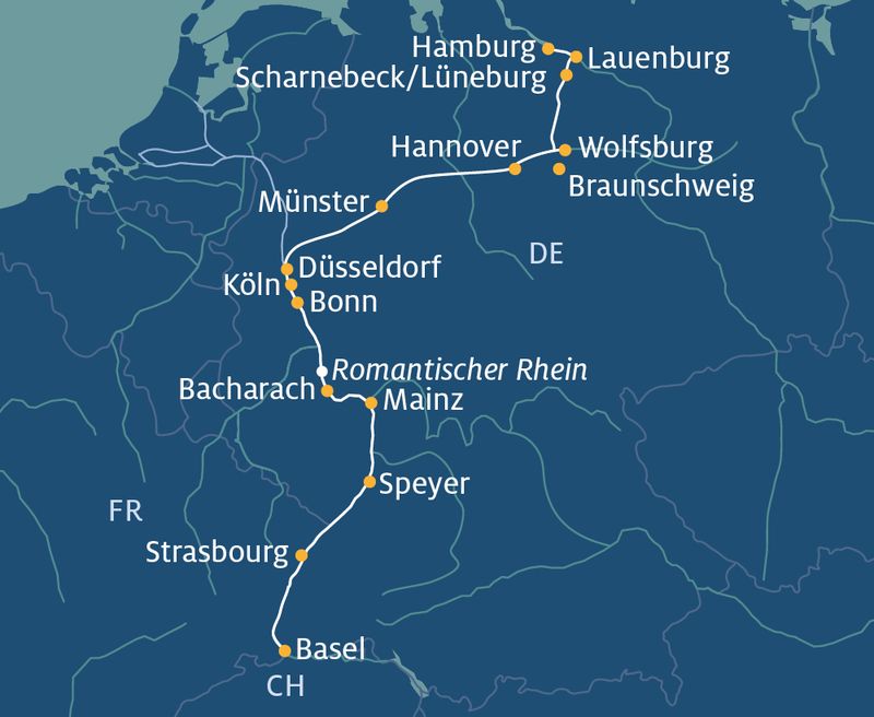 Thurgau Saxonia: Hamburg - Hannover - Basel Routenplan