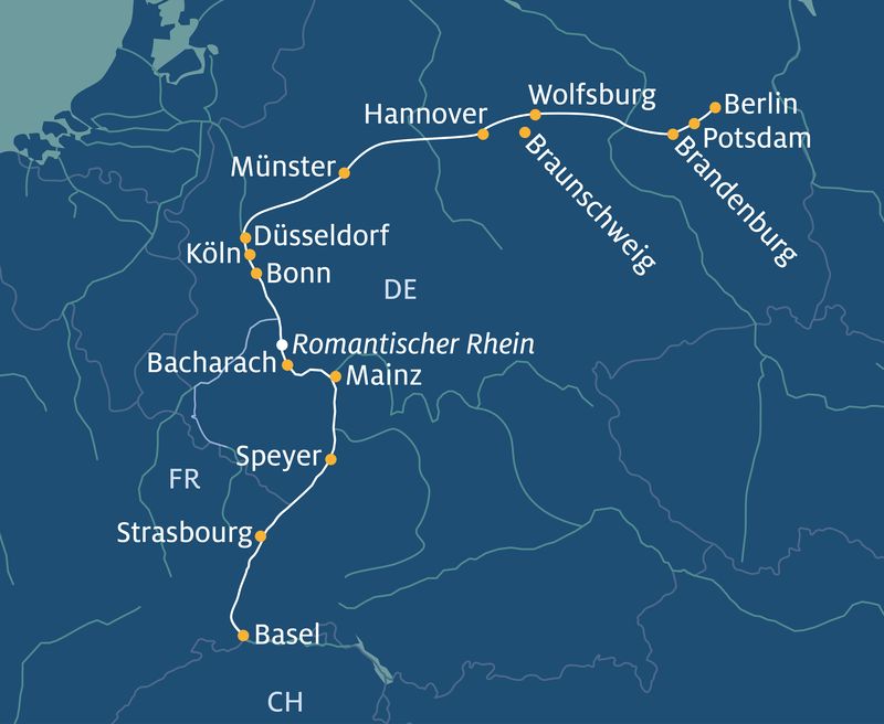 Thurgau Chopin: Berlin-Düsseldorf-Köln-Basel Routenplan