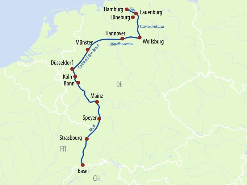 Cityhopper Basel-Hamburg Routenplan