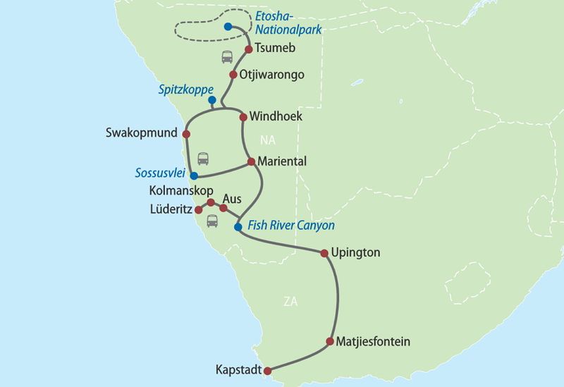 African Explorer: Kapstadt - Windhoek Routenplan