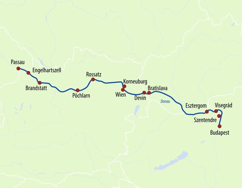 Donauradweg Passau-Budapest-Passau Routenplan
