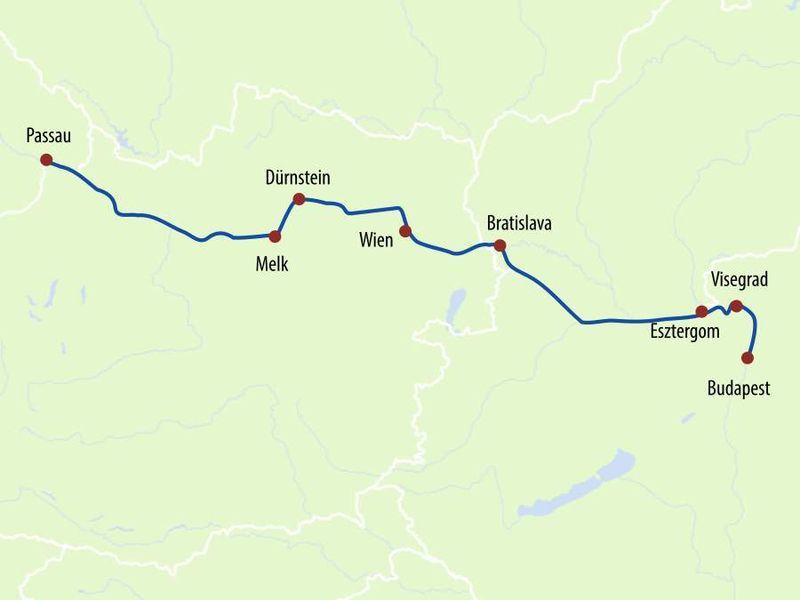 Donaukreuzfahrt Glanzlichter der Donau Routenplan