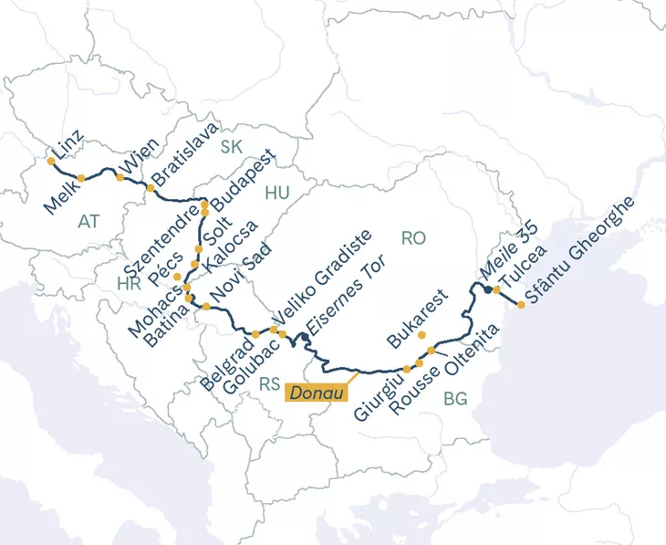 Routenplan Thurgau Prestige Linz–Donaudelta–Linz