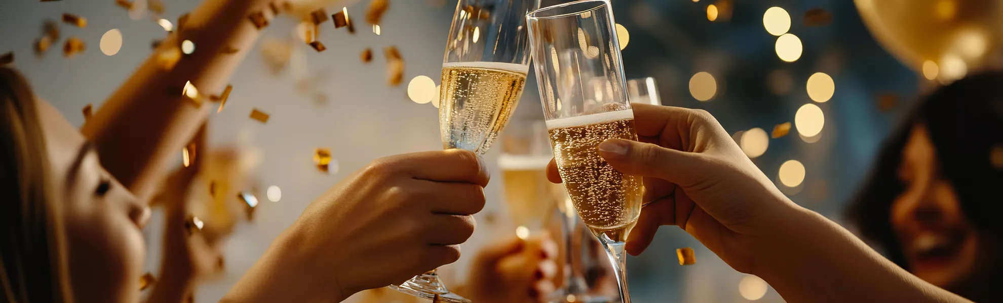 lebhafte Silvesterparty mit Sekt und Konfetti - © Mikhail - stock.adobe.com