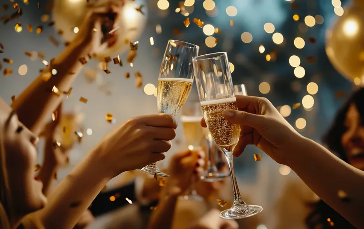 lebhafte Silvesterparty mit Sekt und Konfetti - © Mikhail - stock.adobe.com