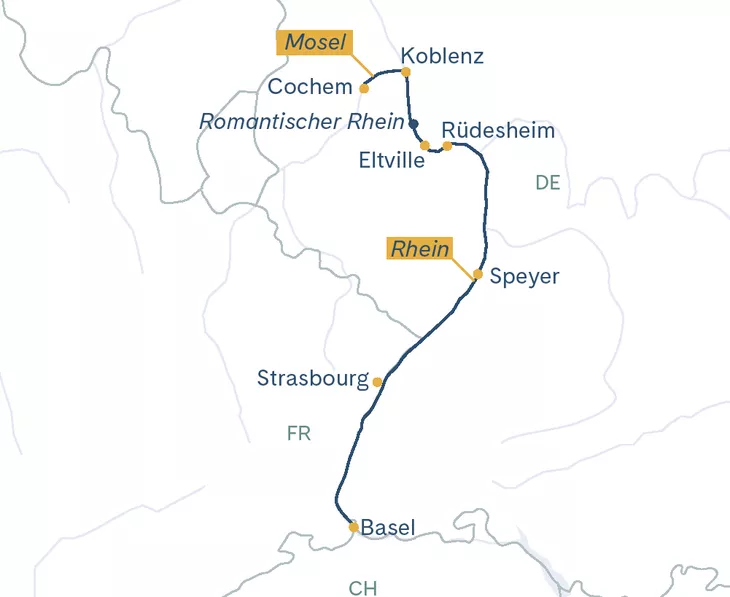 Routenplan Thurgau Prestige Basel-Cochem-Koblenz-Basel