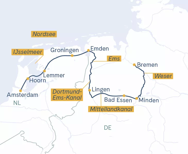 Routenplan Thurgau Saxonia Bremen-Amsterdam