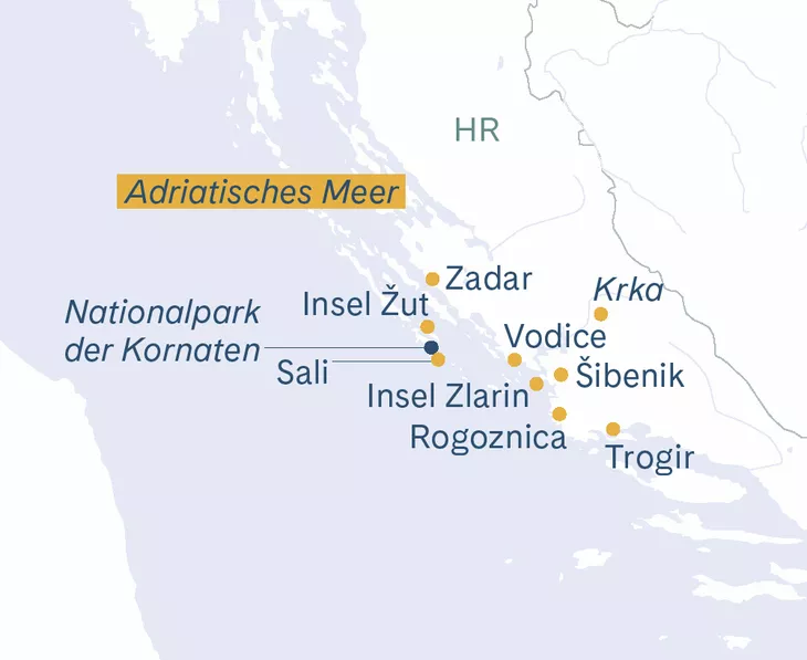 Routenplan Princess Trogir–Šibenik–Zadar–Trogir