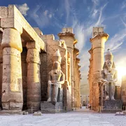 Columns and statues of the Luxor temple main entrance, first pyl
