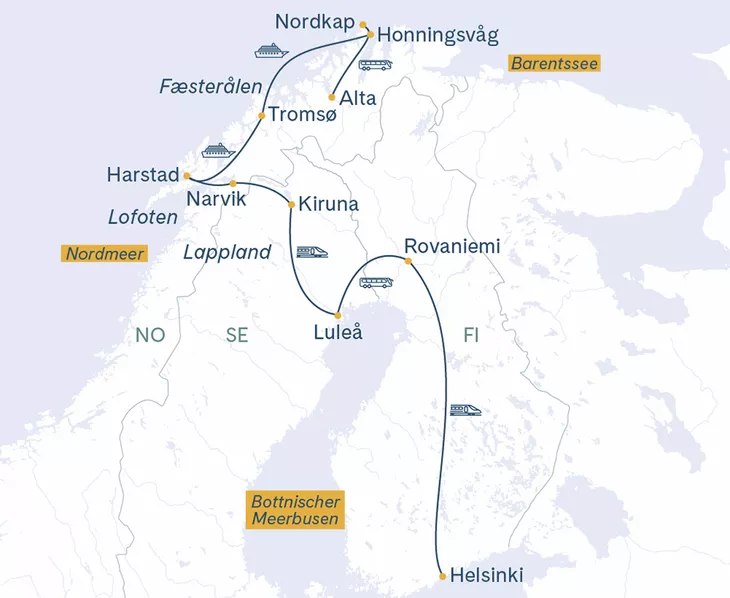 Routenplan Reise zum Nordkap
