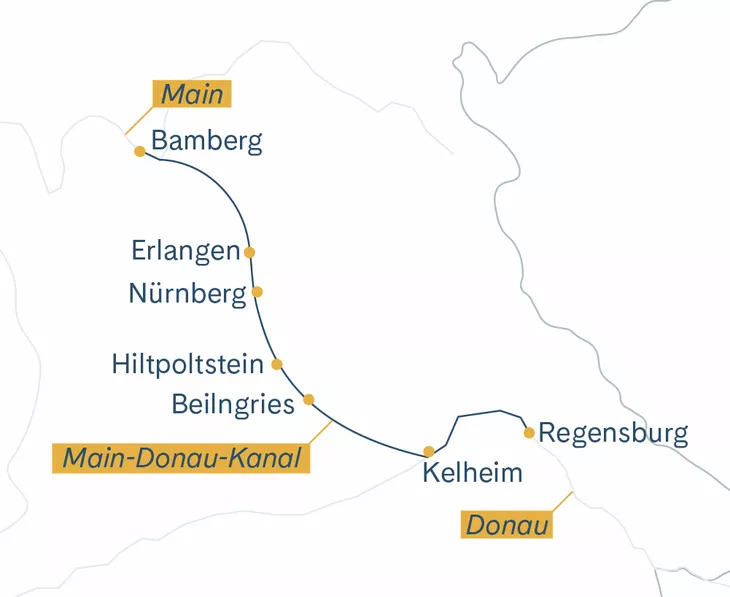 Routenplan Bamberg–Regensburg