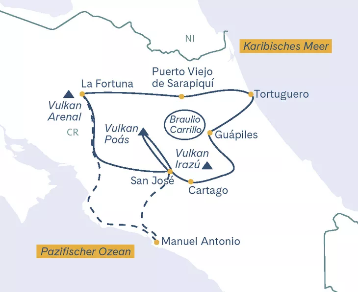 Routenplan Costa Rica