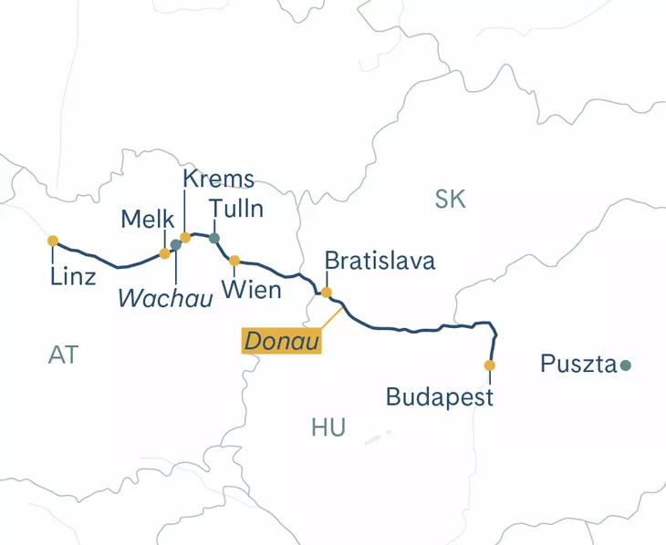 Routenplan Linz-Wien-Budapest-Linz