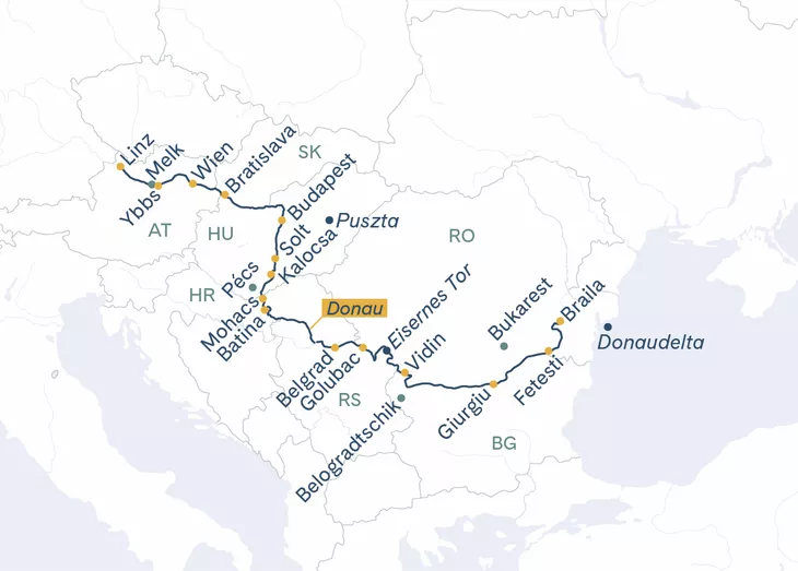 Routenplan Linz-Belgrad-Donaudelta-Budapest-Linz