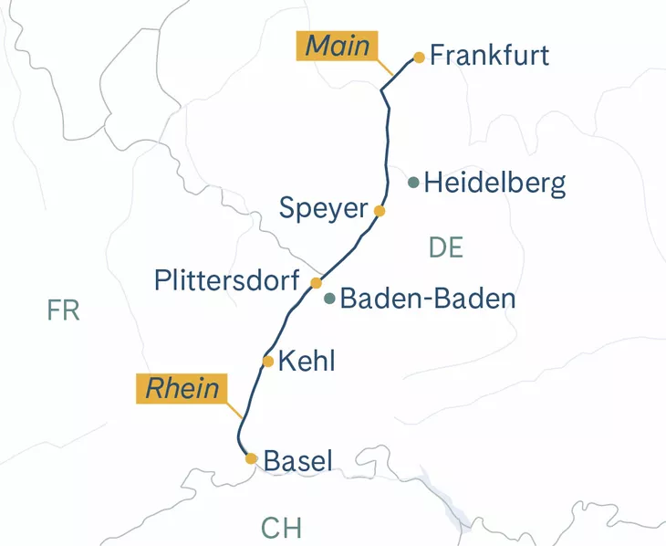 Routenplan Basel-Speyer-Frankfurt-Basel