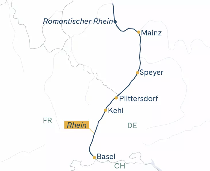 Routenplan MS Thurgau Avanti Basel–Speyer–Mainz–Basel