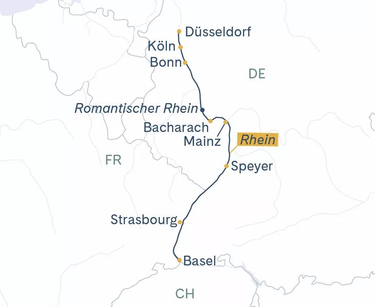Routenplan Düsseldorf-Köln-Bonn-Speyer-Strasbourg-Basel