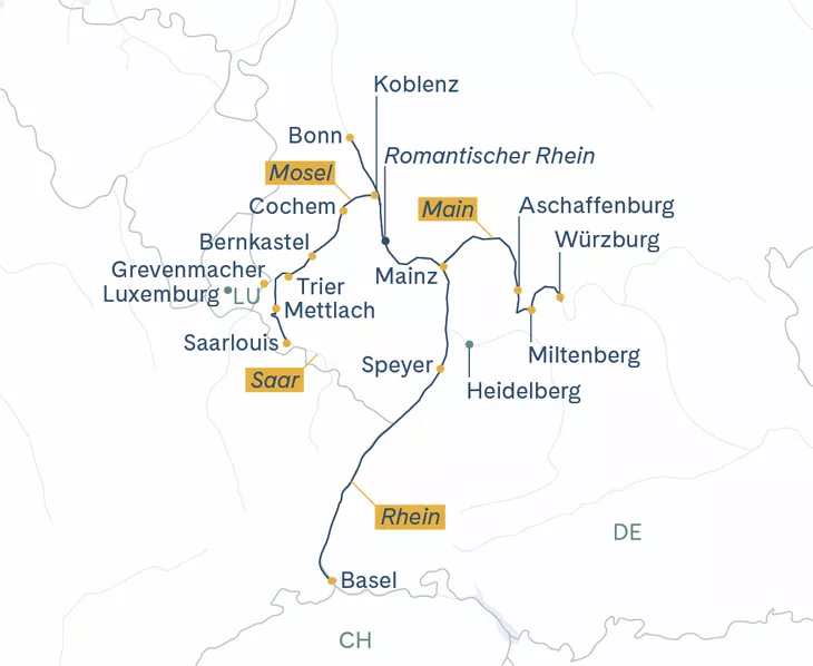 Routenplan Antonio Bellucci Basel-Würzburg