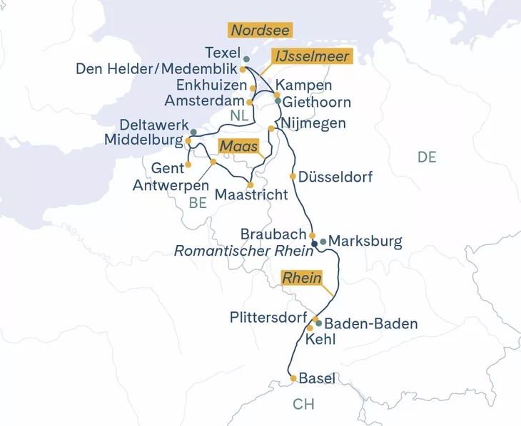 Routenplan Basel-Flandern-Basel