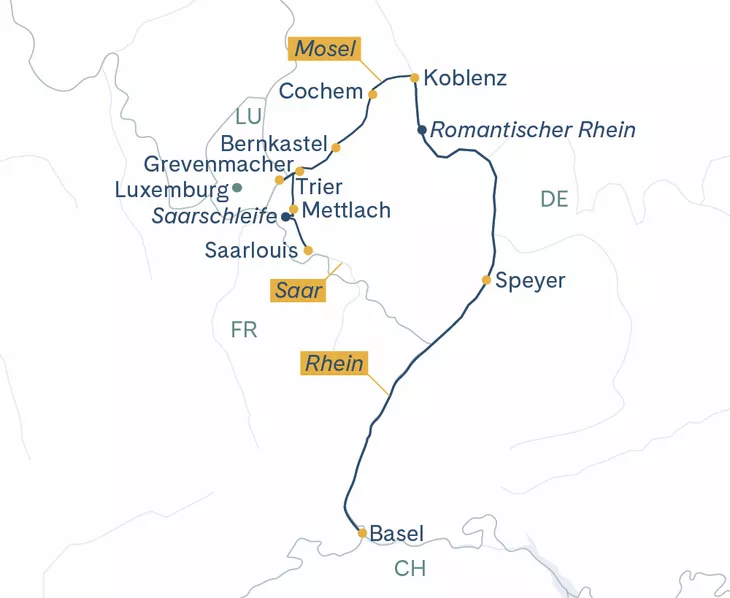 Routenplan Basel-Trier-Basel