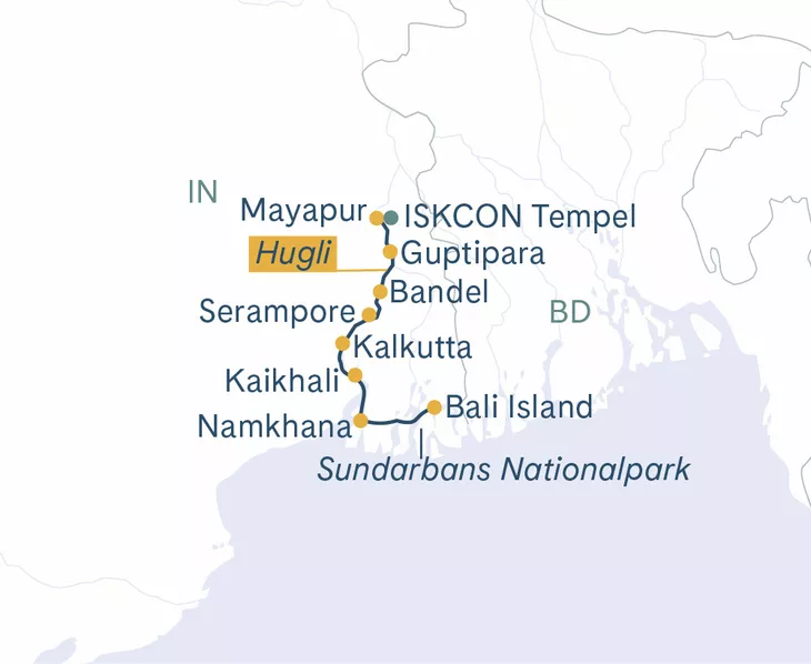 Routenplan Kalkutta-Sundarbans Thurgau Ganga Vilas
