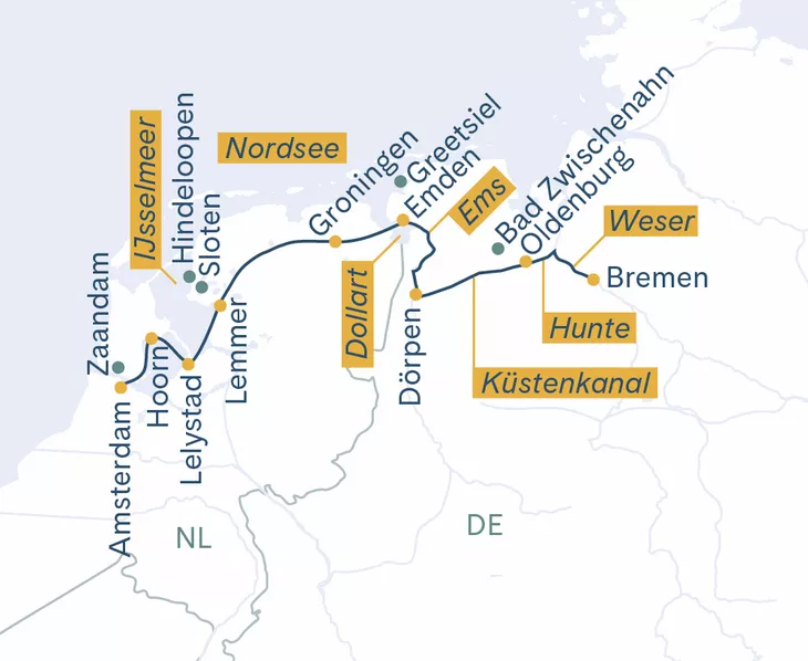 Routenplan Amsterdam-Bremen