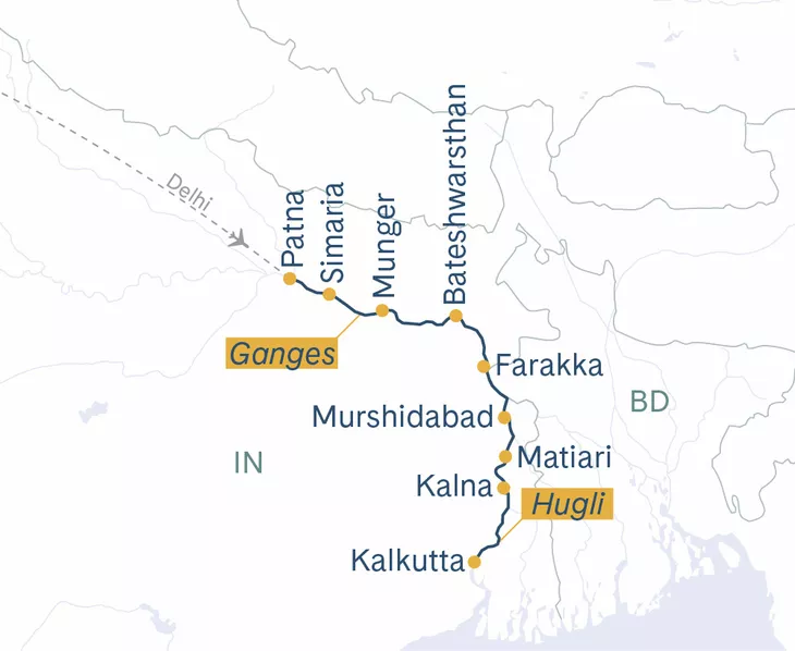 Routenplan Patna Kalkutta Thurgau Ganga Vilas