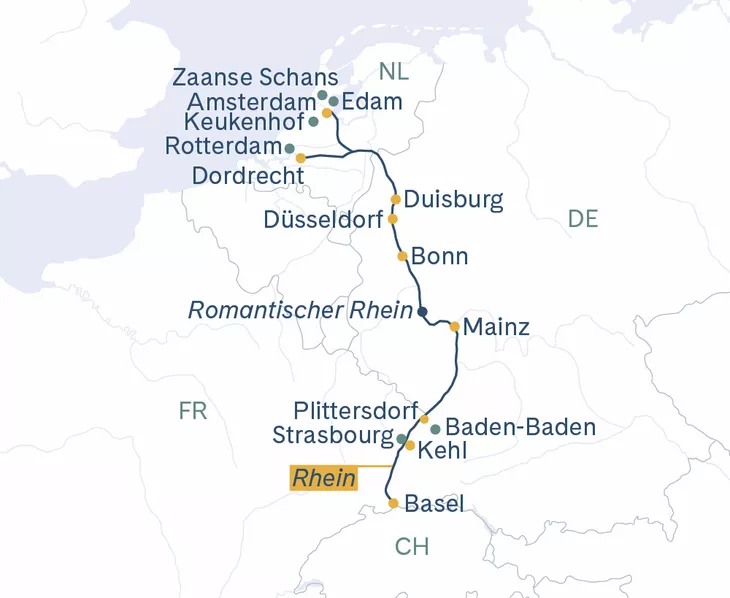 Routenplan Basel-Amsterdam-Basel