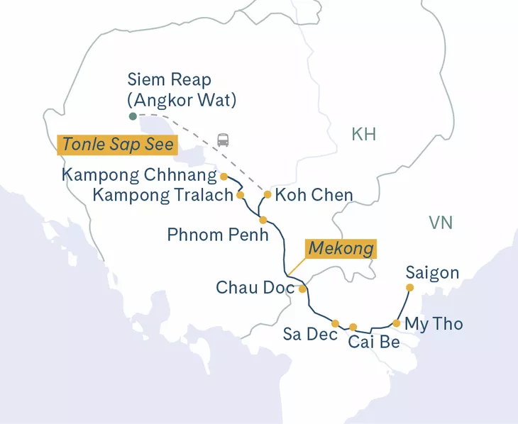 Routenplan 8 Tage Mekong