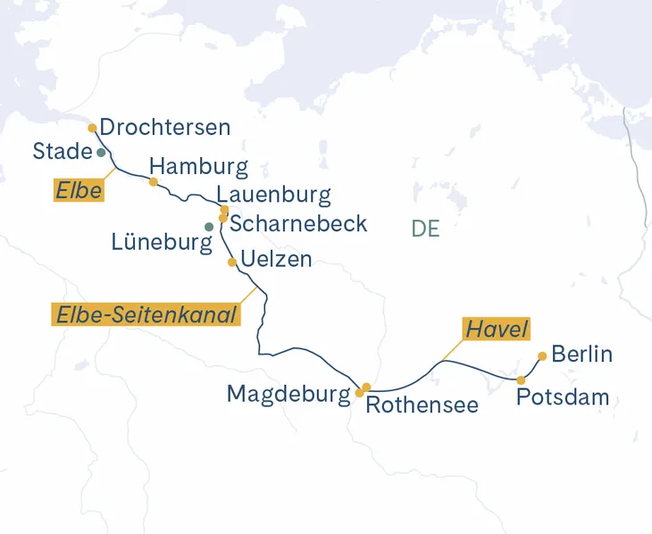 Routenplan Berlin-Potsdam-Magdeburg-Uelzen-Drochtersen-Hambrug