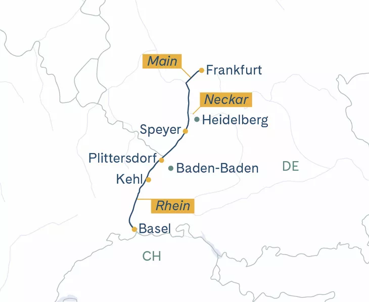 Routenplan Basel-Frankfurt-Basel