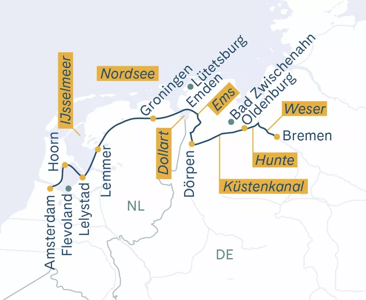 Routenplan  Thurgau Saxonia Amsterdam-Bremen