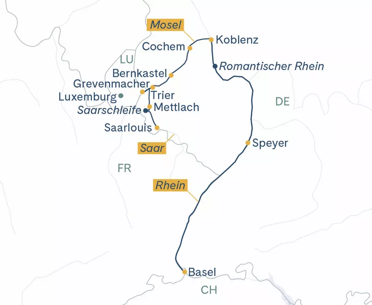 Routenplan Basel-Trier-Basel